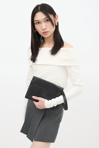 Loewe Black Leather Anagram Clutch