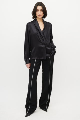 Loewe Black Silk Draped Blouse