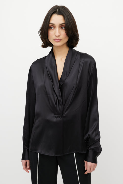 Loewe Black Silk Draped Blouse