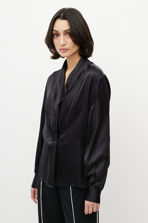 Loewe Black Silk Draped Blouse