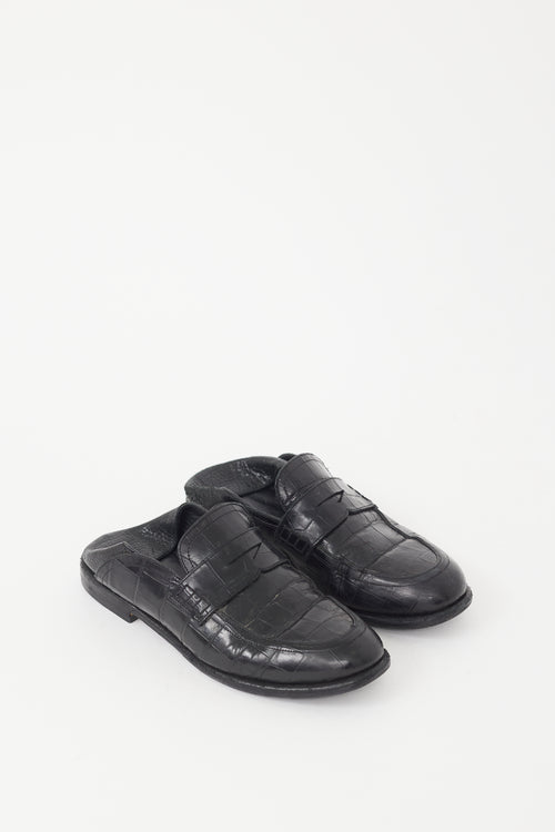 Loewe Black Leather Embossed Fold Over Loafer