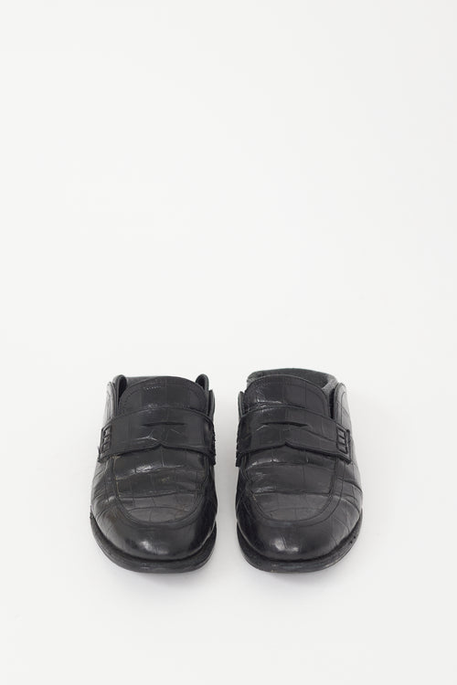 Loewe Black Leather Embossed Fold Over Loafer