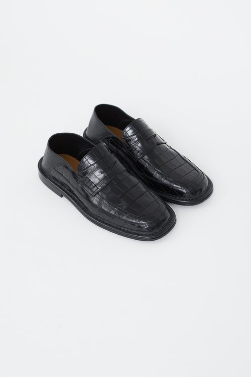 Loewe Black Embossed Leather Fold Over Loafer