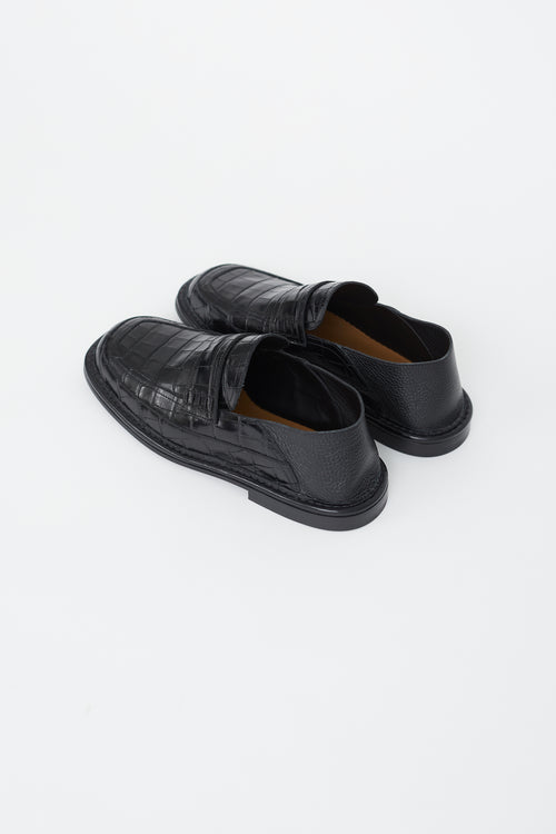 Loewe Black Embossed Leather Fold Over Loafer