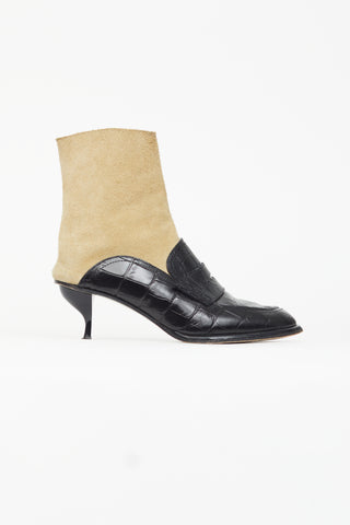 Loewe Black Leather 
Beige Suede Heeled Boot