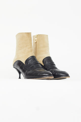 Loewe Black Leather 
Beige Suede Heeled Boot