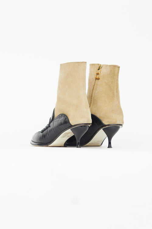 Loewe Black Leather 
Beige Suede Heeled Boot