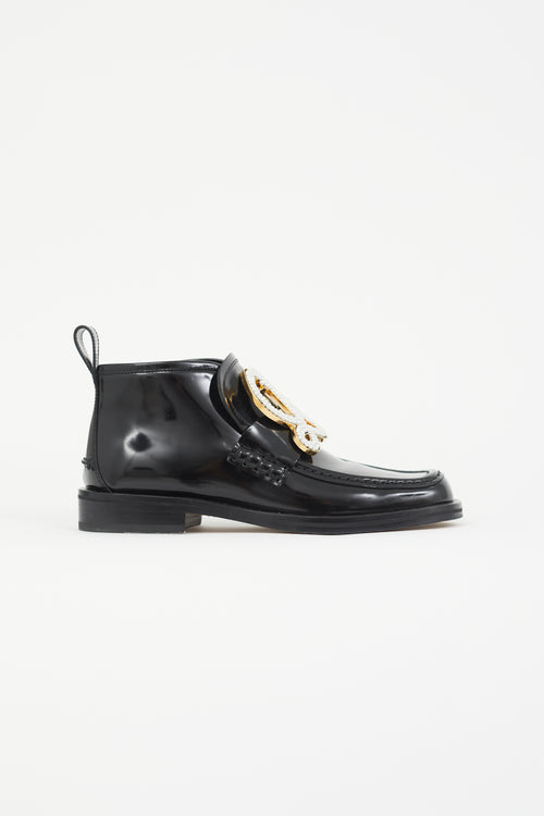 Loewe Black Patent 
Pearl Logo Hi-Top Loafer