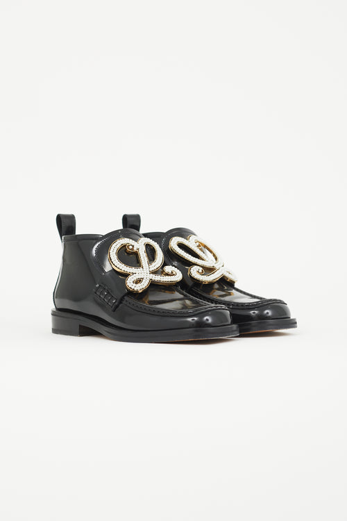 Loewe Black Patent 
Pearl Logo Hi-Top Loafer