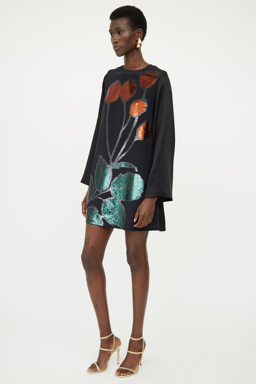 Loewe Black Emroidered Silk Dress