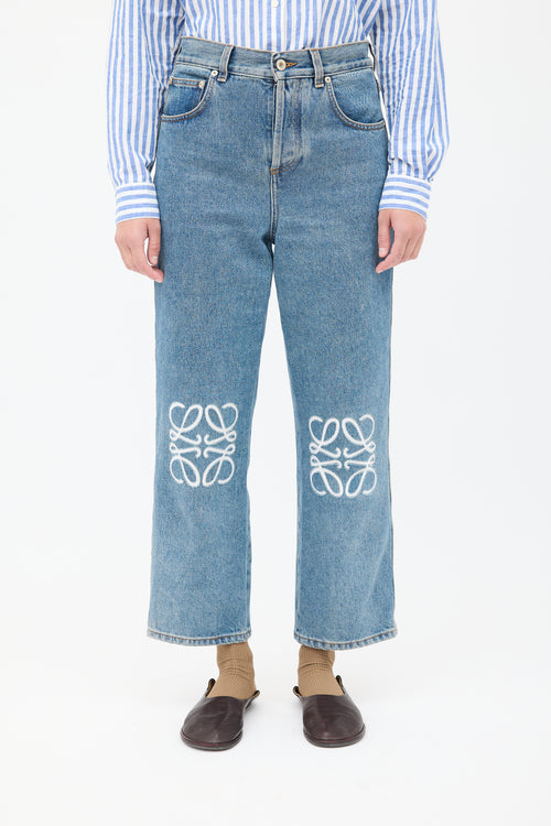 Loewe Light Wash Anagram High Waisted Cropped Jeans