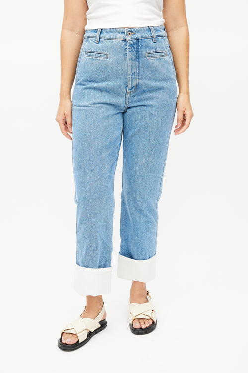 Loewe Blue Straight Leg Cuffed Denim Jeans