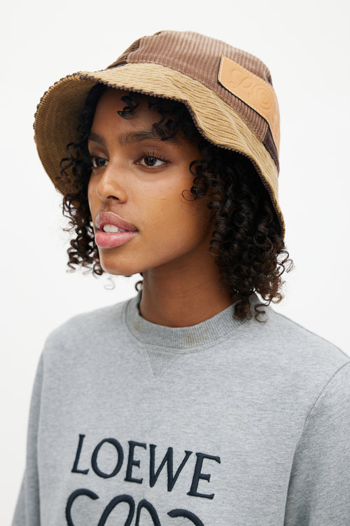 Loewe Brown Patchwork Corduroy Bucket Hat