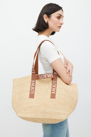 Loewe Brown 
White Woven Fold Shopper Bag