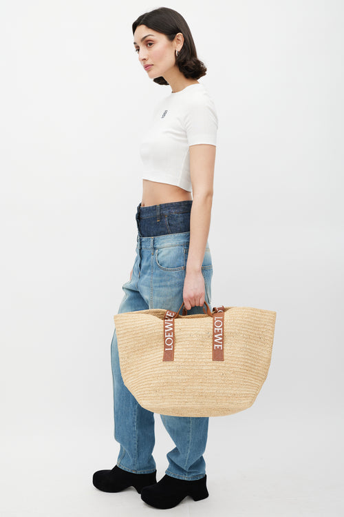 Loewe Brown 
White Woven Fold Shopper Bag