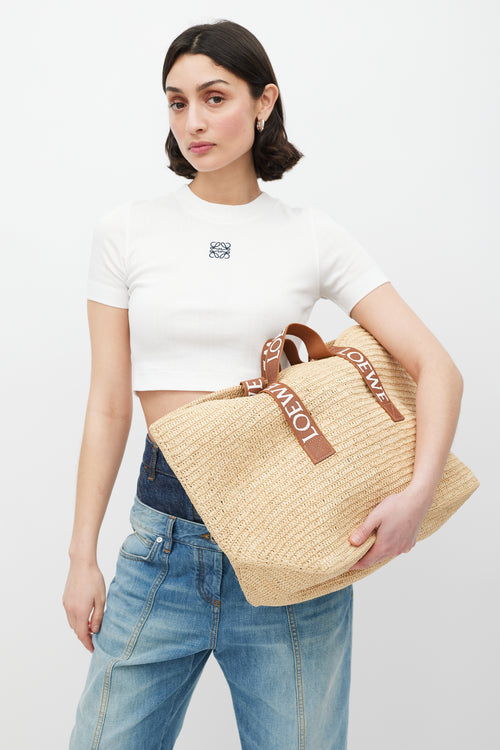 Loewe Brown 
White Woven Fold Shopper Bag