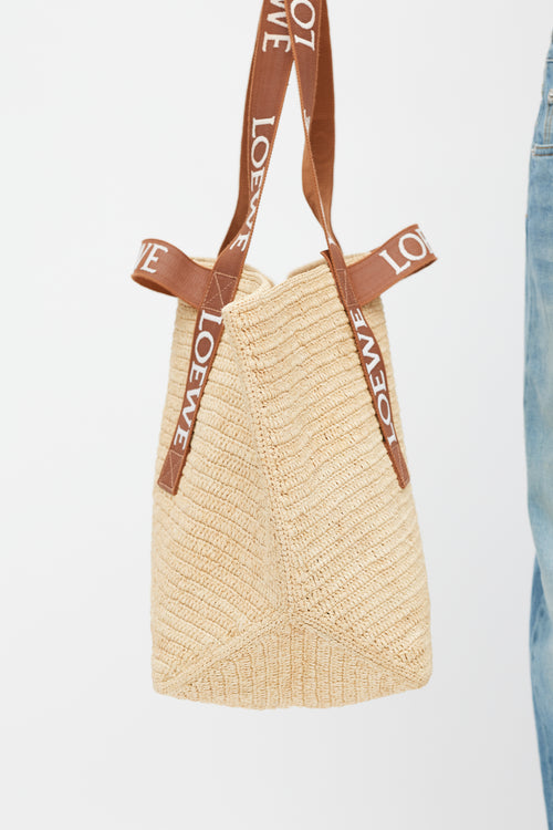 Loewe Brown 
White Woven Fold Shopper Bag