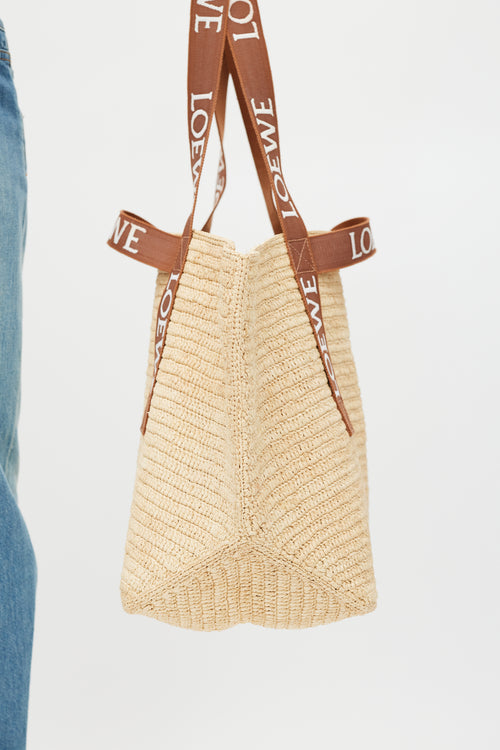 Loewe Brown 
White Woven Fold Shopper Bag