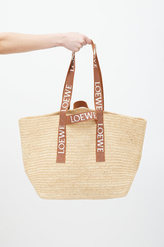 Loewe Brown 
White Woven Fold Shopper Bag