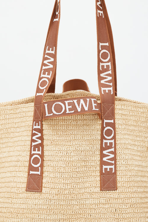 Loewe Brown 
White Woven Fold Shopper Bag