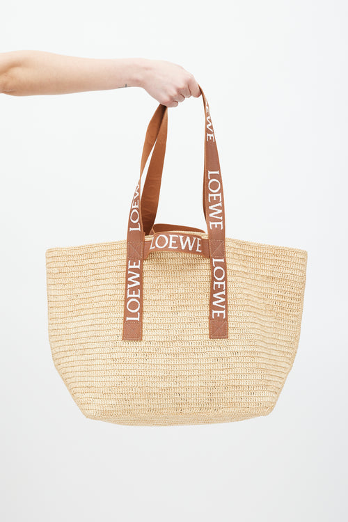 Loewe Brown 
White Woven Fold Shopper Bag