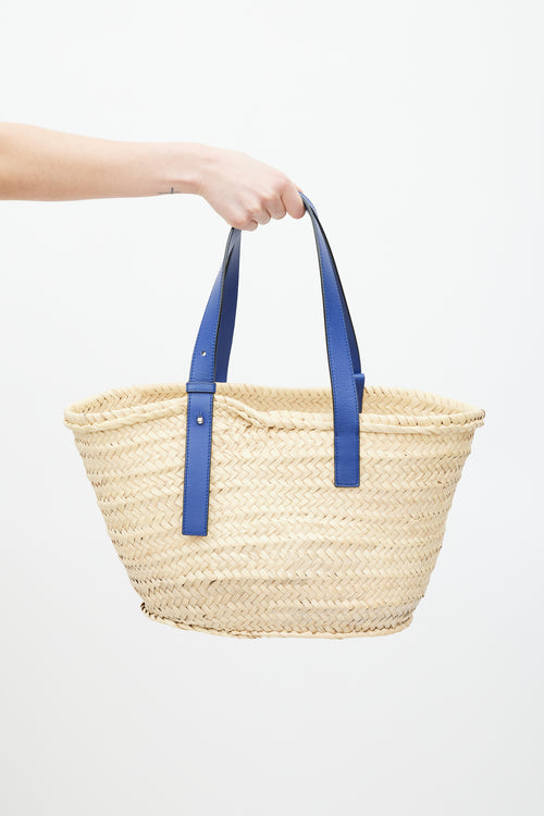 Loewe Brown 
Blue Woven Basket Palm Leaf Bag