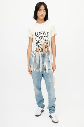 Loewe Cream 
Multicolour Fringe Logo Paisley T-Shirt