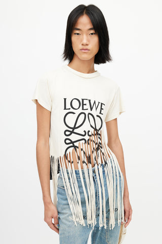 Loewe Cream 
Multicolour Fringe Logo Paisley T-Shirt