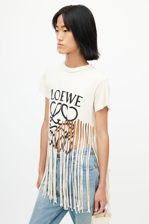 Loewe Cream 
Multicolour Fringe Logo Paisley T-Shirt