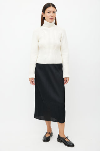 Loewe Cream Ribbed Knit Wool Turtleneck