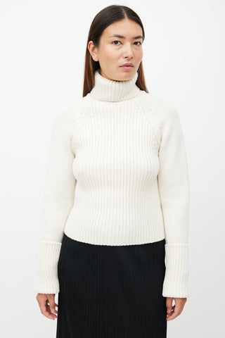 Loewe Cream Ribbed Knit Wool Turtleneck