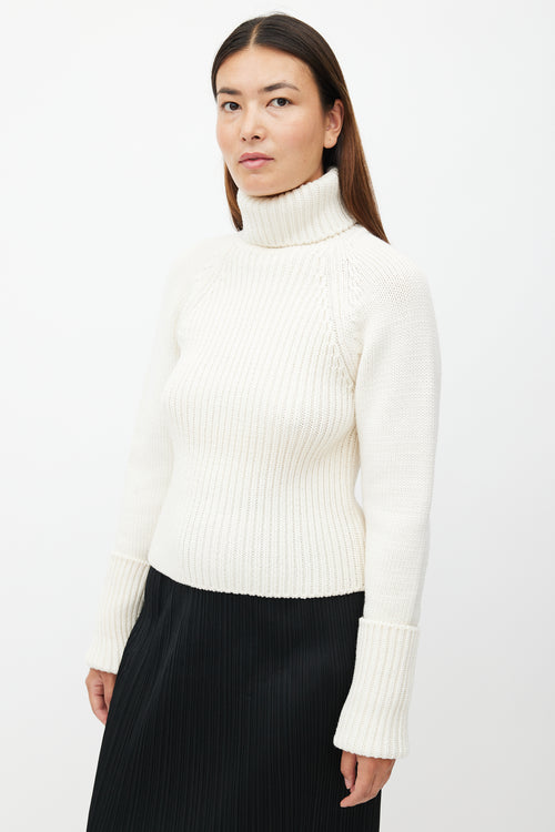 Loewe Cream Ribbed Knit Wool Turtleneck