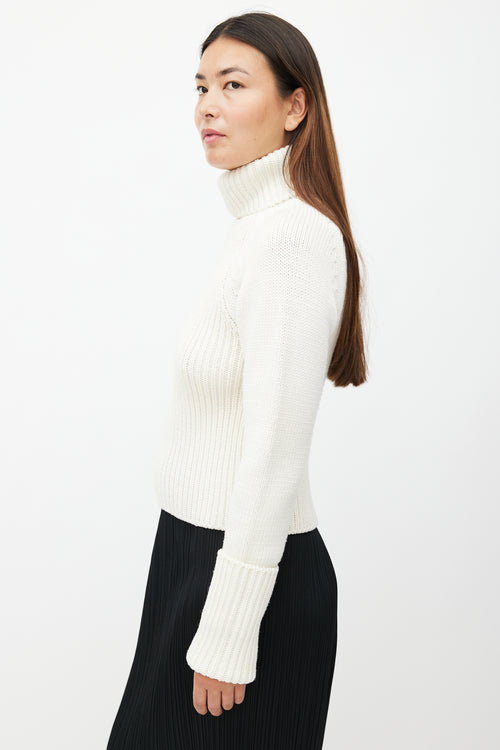 Loewe Cream Ribbed Knit Wool Turtleneck