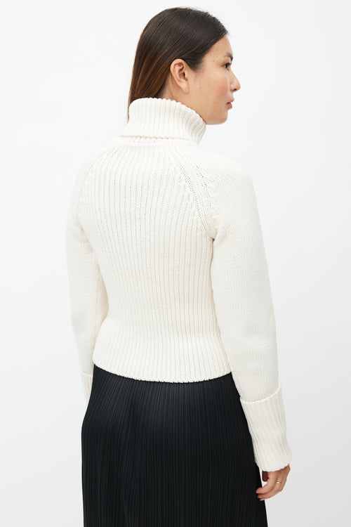 Loewe Cream Ribbed Knit Wool Turtleneck