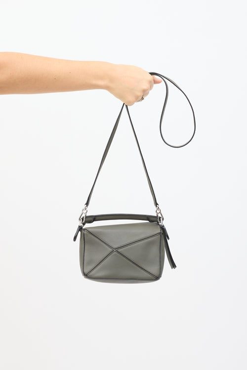 Loewe Dark Grey Leather Mini Puzzle Bag