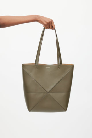 Loewe Green Leather Medium Puzzle Fold Tote