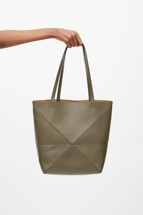 Loewe Green Leather Medium Puzzle Fold Tote