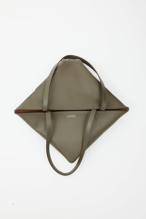 Loewe Green Leather Medium Puzzle Fold Tote