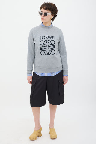 Loewe Grey 
Black Embroidered Logo Crewneck