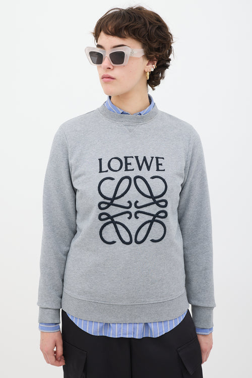 Loewe Grey 
Black Embroidered Logo Crewneck