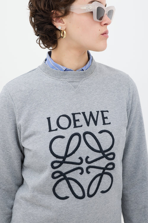 Loewe Grey 
Black Embroidered Logo Crewneck