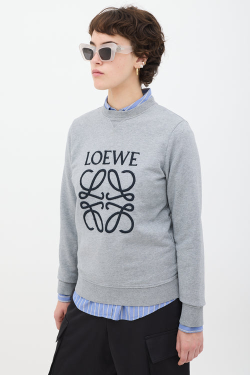 Loewe Grey 
Black Embroidered Logo Crewneck