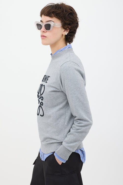 Loewe Grey 
Black Embroidered Logo Crewneck