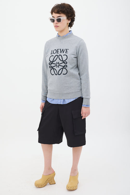 Loewe Grey 
Black Embroidered Logo Crewneck