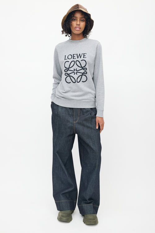 Loewe Grey 
Black Embroidered Logo Sweater