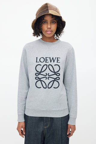 Loewe Grey 
Black Embroidered Logo Sweater