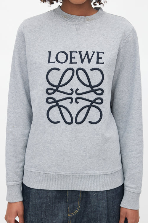 Loewe Grey 
Black Embroidered Logo Sweater