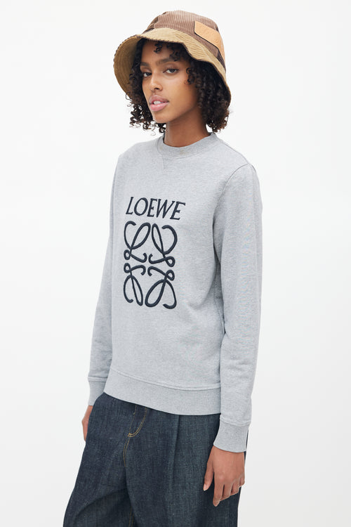 Loewe Grey 
Black Embroidered Logo Sweater