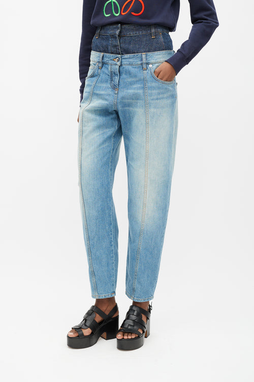 Loewe Light 
Dark Wash Double Waist Band Jeans