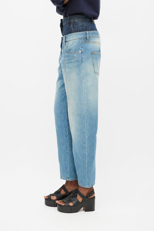 Loewe Light 
Dark Wash Double Waist Band Jeans